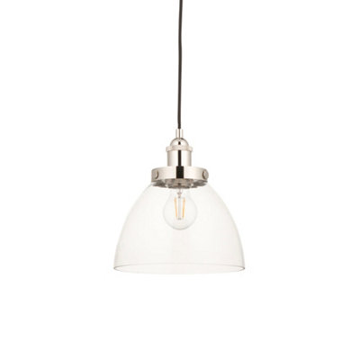 Bright Nickel Ceiling Pendant Light & Clear Glass ShadeKnurled Detailling from B&Q