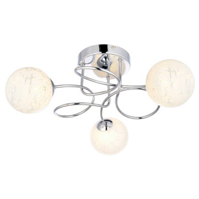 Polished Chrome Semi Flush Ceiling Light & Confetti Glass Shades Multi Arm Lamp from B&Q