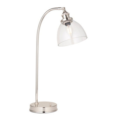 Bright Nickel Table Lamp Task LightClear Glass ShadeKnurled Detailing from B&Q