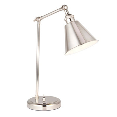 Bright Nickel Table Lamp LightSatin White Inner ShadeKnurled Detailing from B&Q