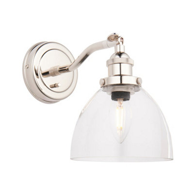Bright Nickel Wall Light FittingClear Glass ShadeKnurled Detailing from B&Q