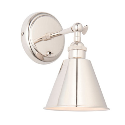 Bright Nickel Wall Light FittingSatin White Inner ShadeKnurled Detailing from B&Q