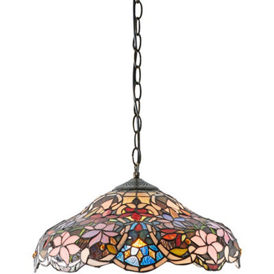 Floral Tiffany Glass Design Ceiling Pendant LightDark Bronze Effect Fitting from B&Q