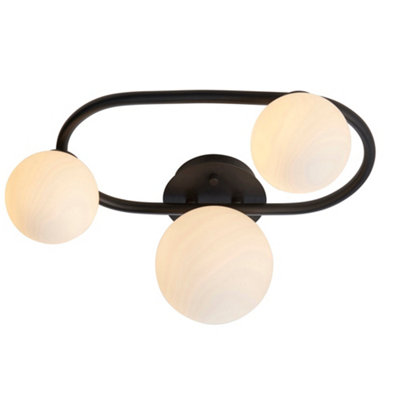 Loops Semi Flush Multi Arm Bathroom Ceiling Light - Matt Black & White Glass - Oval - Image 3