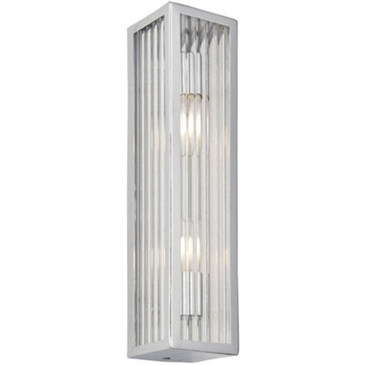  - Bathroom Wall Light FittingChrome Plate & Ribbed Glass ShadeTwin Lamp