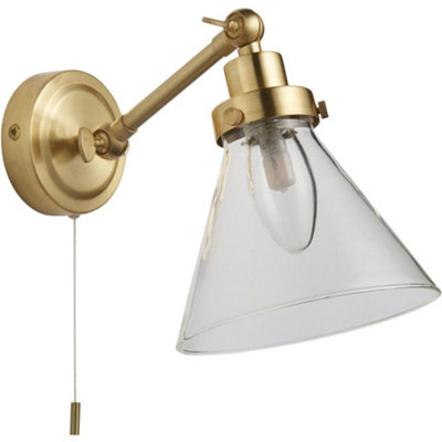 Bathroom Wall Light FittingSatin Brass Plate & Clear Glass ShadeSconce from B&Q