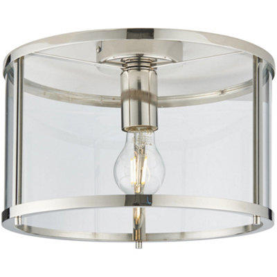 Loops Bright Nickel Semi Flush Ceiling Light & Clear Glass Shade - Low Ceiling Fitting - Image 3