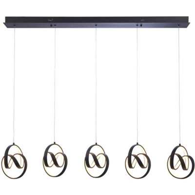 Textured Matt Black Linear 5 Light Ceiling Pendant3000K Warm White Leds from B&Q