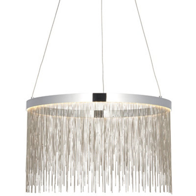  - Circular Ceiling Pendant Light FittingChrome Plate & Silver Waterfall Chains