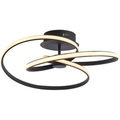 Loops Semi Flush Ceiling Light Fitting - Textured Black & White Diffuser - Led Tape - Image 3