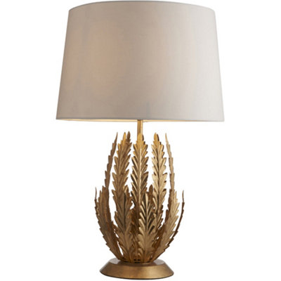 Ornate Gold Table Lamp Light & Ivory Cotton Fabric Shade Decorative Leaf Design from B&Q