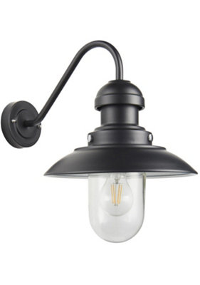 Matt Black Outdoor Fisherman Wall Light & Clear Glass ShadeFront Porch Light from B&Q