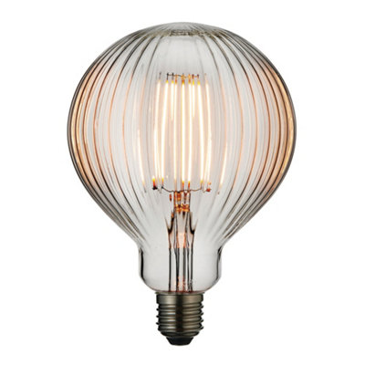  - Led Filament Lamp Bulb 4W E27 Led Clear Ribbed Glass Globe 2200K Warm White