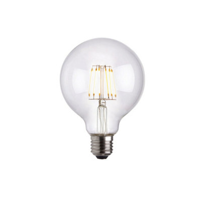 Led Filament Lamp Bulb Dimmable 6W E27 Led 95mm Clear Glass Globe Warm White from B&Q