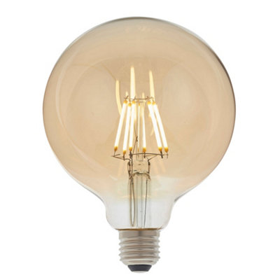  - Led Filament Lamp Bulb Dimmable 6W E27 Led 125mm Amber Tinted Glass Globe