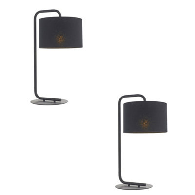 Loops Unisex Black Pack Satin Table Lamp - 23Cm Fabric Cylinder Shade - Bedroom Desk Light Size 2 - Image 3