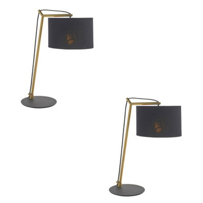 2 Pack Brass Plated Angular Table LampBlack Base & Cotton ShadeDesk Light from B&Q