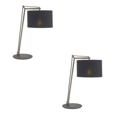2 Pack Nickel Plated Angular Table LampBlack Base & Cotton ShadeDesk Light from B&Q