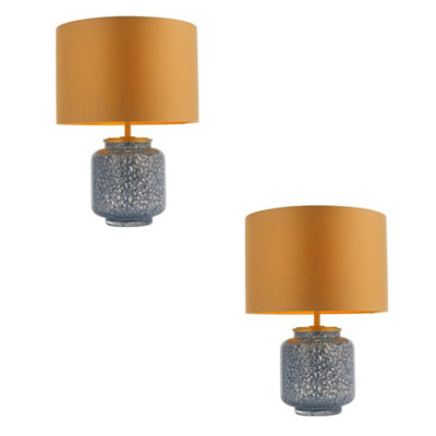 Loops Unisex Clear Pack Cobalt Glass Base Table Lamp Light & Gold Fabric Shade - Antique Brass In Size 2 - Image 3