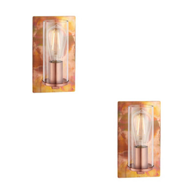2 Pack Copper Patina Plate Wall Lamp Light & Clear Glass ShadeDimmable Led from B&Q
