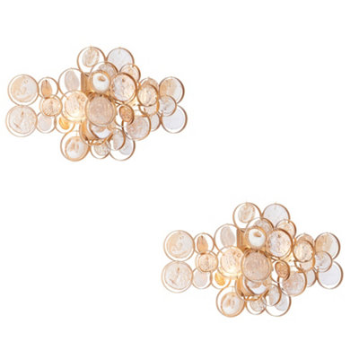 2 Pack Antique Gold Wall Light & Ornate Amber Glass DetailingTwin Bulb Sconce from B&Q