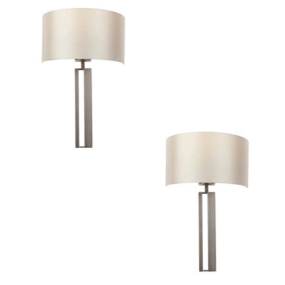 2 Pack Brushed Bronze Slotted Wall Light & Mink Satin Half ShadeDimmable from B&Q
