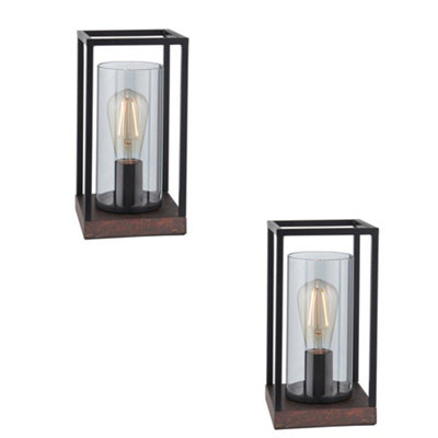 2 Pack Matt Black Framed Table Lamp Light & Glass ShadeBronze Patina Base from B&Q