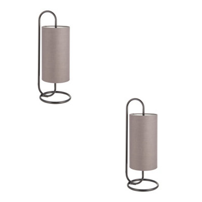 Loops 2 Pack Modern Matt Black Oval Table Lamp Desk Light & Grey Fabric Shade - Image 3