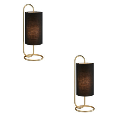 2 Pack Modern Antique Brass Oval Table Lamp Desk Light & Black Fabric Shade from B&Q