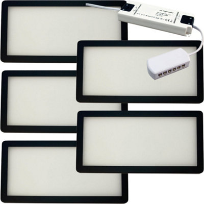 5 Pack Of Matt Black Ultra-Slim Led Under Cabinet Kitchen Lighting With Driver KitWarm White Glow from B&Q