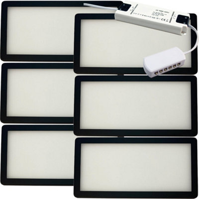 B&Q 6-Pack Ultra-Slim Matt Under Cabinet Kitchen Led Lights With Driver - Warm Glow Black/White