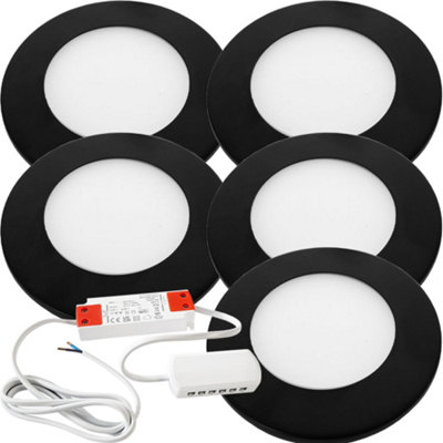 5 Pack Of Matt Black Ultra-Slim Round Under Cabinet Kitchen Lighting With Driver KitNatural White Led from B&Q