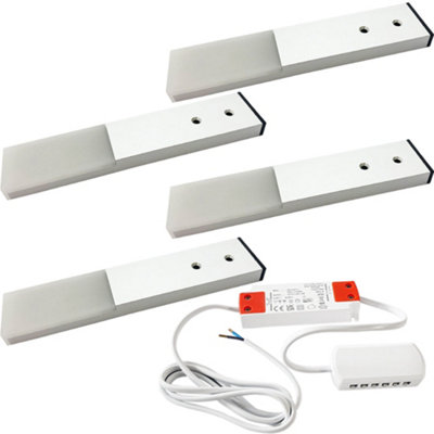 B&Q 4X Aluminium Slim Rectangle Kitchen Led Kit With Driver - Natural Finish Light/White