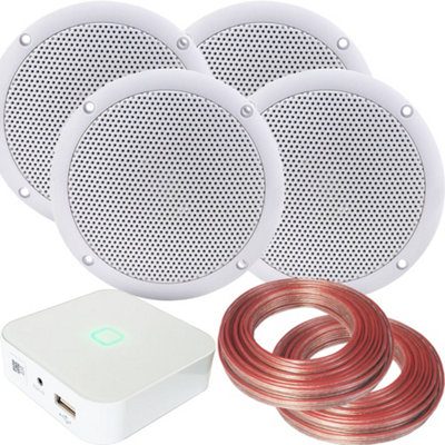 Loops 80W Mini Wifi Stereo Amplifier & 4X 80W Bathroom Ceiling Speaker Audio System White