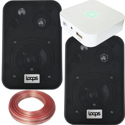 Loops 80W Mini Wifi Stereo Amplifier & 2X 70W Wall Mounted Speaker Audio System Black