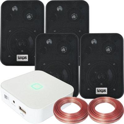 Loops 80W Mini Wifi Stereo Amplifier & 4X 70W Wall Mounted Speaker Audio System Black
