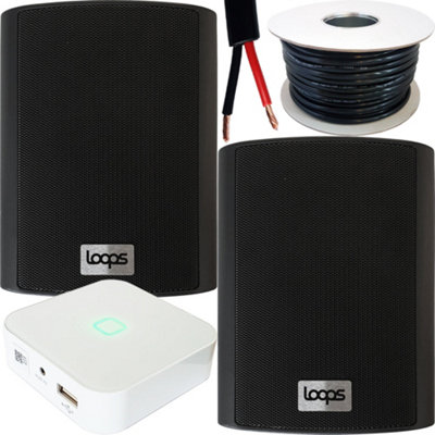 Loops 80W Mini Wifi Stereo Amplifier & 2X 70W 4" Outdoor Wall Speaker System Black