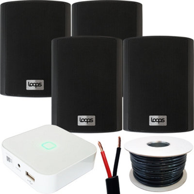 Loops 80W Mini Wifi Stereo Amplifier & 4X 70W 4" Outdoor Wall Speaker System Black