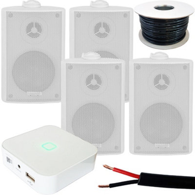 Loops 80W Mini Wifi Stereo Amplifier & 4X 60W 3" White Outdoor Wall Speaker System from B&Q