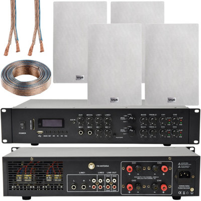 Loops 1100W Bluetooth Sound System & 4X 140W In Wall Speakers4 Zone Multi Room Amp from B&Q
