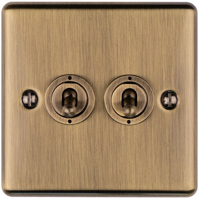 Loops 2 Gang Double Retro Toggle Switch Antique Brass 10A 2 Way Lever Plate Light
