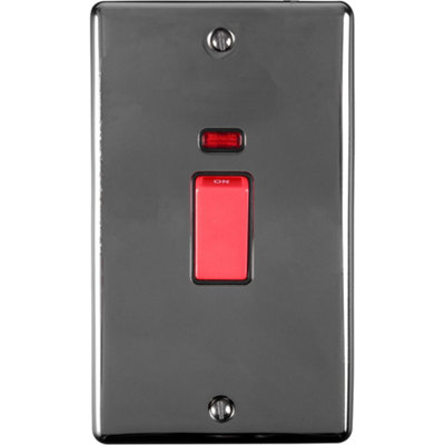 Loops 2 Gang Double 45A Dp Switch & NeonBlack Nickel & Black Trim Vertical Rocker from B&Q