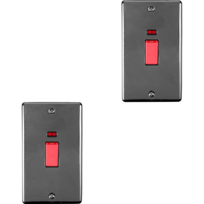 Loops 2 Pack 2 Gang Double 45A Dp Switch NeonBlack Nickel & Black Vertical Rocker from B&Q