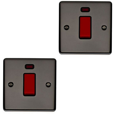 Loops 2 Pack 1 Gang Single 45A Cooker Switch NeonBlack Nickel & Black Rocker Dp from B&Q