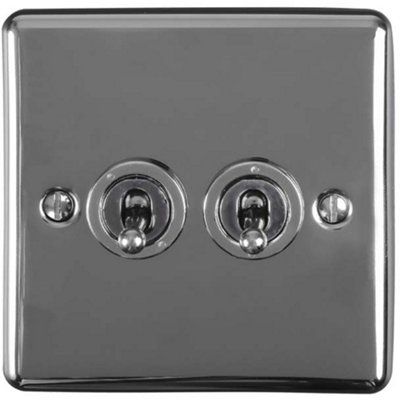 Loops 2 Gang Double Retro Toggle Switch Nickel 10A 2 Way Lever Plate Light/Black