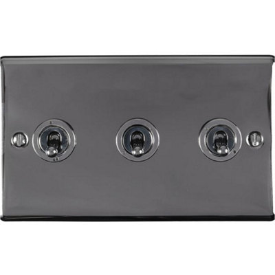 Loops 3 Gang Triple Retro Toggle Switch Nickel 10A 2 Way Lever Plate Light/Black
