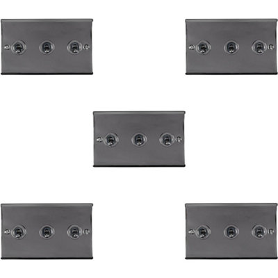B&Q -  5 Pack 3 Gang Triple Retro Toggle Light Switch Black Nickel 10A 2 Way Plate