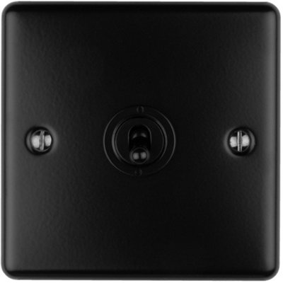 B&Q -  1 Gang Single Retro Toggle Light Switch Matt Black 10A 2 Way Lever Plate