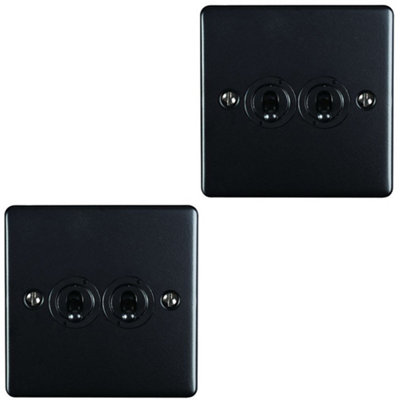 Loops 2 Pack 2 Gang Double Retro Toggle Switch Matt 10A 2 Way Plate Light/Black