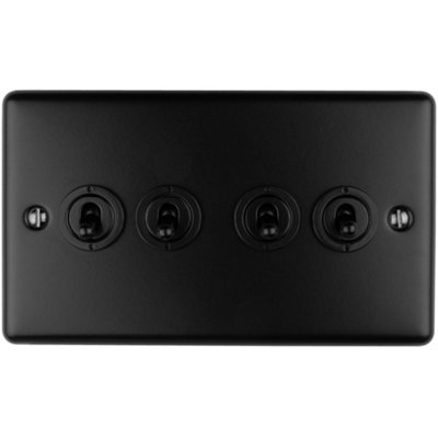Loops 4 Gang Quad Retro Toggle Switch Matt 10A 2 Way Lever Plate Light/Black